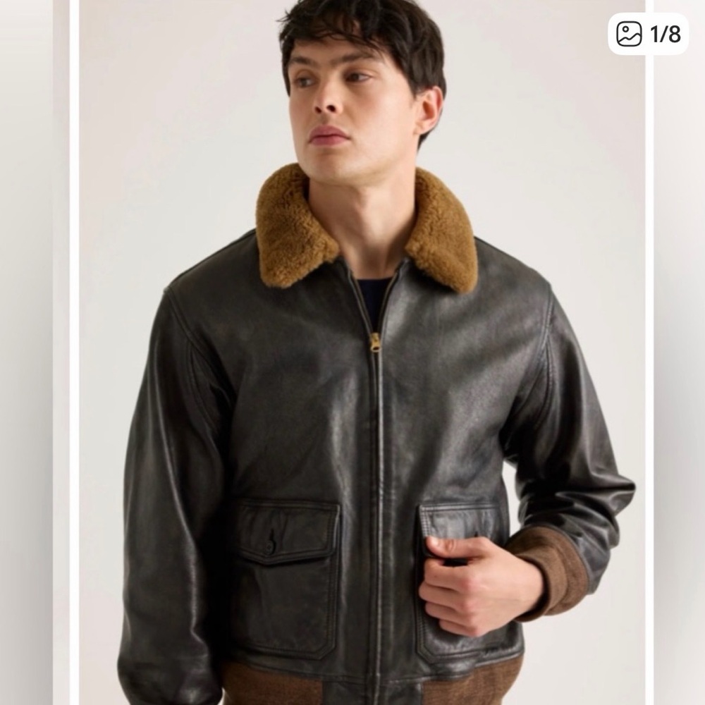 QUINCE Men’s leather bomber Jacket Dark Brown XL